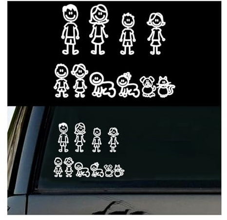 Adunsiaoto Adesivi Autos Confezione Famiglia Adesivi Auto, Decalcomania Family Autos, Decalcomania Family Car, Famiglia Felice Auto Etichetta Impermeabile, Decalcomania per Auto Happy Family(Bianco)