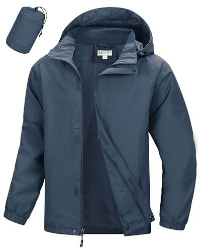 33,000ft Wasserdichte Regenjacke für Herren Atmungsaktiv Fahrrad Jacke Leichte Outdoorjacke Windjacke Regenmantel mit Kapuze Blau L