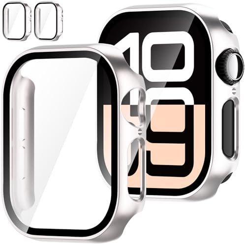 Jvchengxi Coque de Protection 46mm pour Apple Watch Series 10 (2024), HD Protecteur D'écran en Verre Trempé PC Housse de Protection Intégrale Résistante aux Rayures Etui (Starlight+Starlight, 46mm)