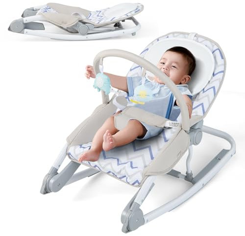 COSTWAY 2 in 1 Babywippe klappbar, tragbare Babyschaukel mit 3-stufig verstellbarer Rückenlehne & abnehmbarem Spielbogen, Babywippe mit Sicherheitsgurt, Babywiege bis 9 kg belastbar (Grau+Weiß)