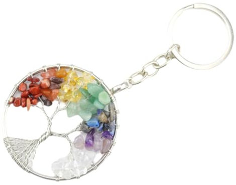 RAMGLYO Porte Clé Arbre de Vie en Pierre Naturelle Porte Bonheur Reiki Décoration (11 * 5cm)
