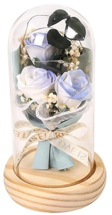Rosa In Cupola Di Vetro - Rosa Eterna In Cupola Di Vetro, Stabilizzato In Cupola Di Vetro | Rosa Stabilizzato Fatta A Mano In Cupola Di Vetro Con Luci A LED, Regalo Di Fiori Artificiali Ro