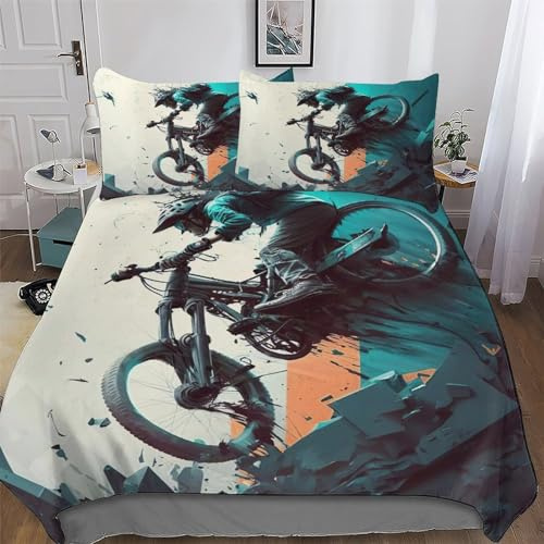 GGJJTT Mountainbike Bettbezug Bettwäsche Set 2teilig Deckenbezug Mädchen Junge Kinder Mikrofaser Weiche Bettbezüge Mit Kissenbezüge Single135x200cm