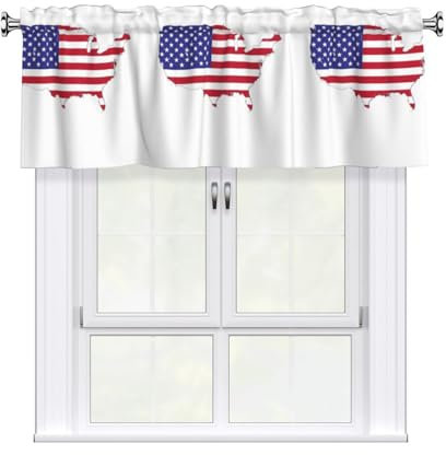 YQxwJL Vorhang mit USA-Flaggen-Druck, 137,2 x 45,7 cm, kurze Fensterbehandlung, für Badezimmer, Stangentaschen, Café-Vorhänge