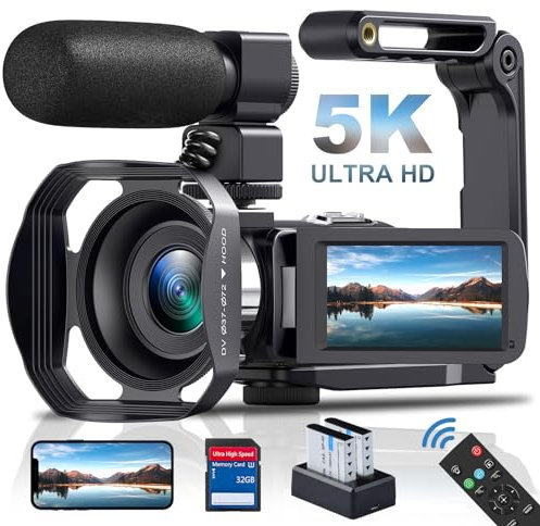 Camcorder 5K Video Camera 64MP 18X Digital Zoom Camcorder WiFi IR Night Vision Vlogging Camera for YouTube 3.0'' Touch Screen Camera Recorder with SD Card, Microphone, 2 Batteries and Remote Control