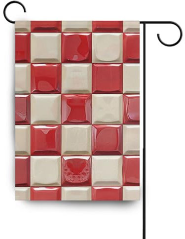 Drapeaux d'extérieur en damier rouge et blanc pour jardin - Bannières pour décoration extérieure - 28 x 40 cm - Double face