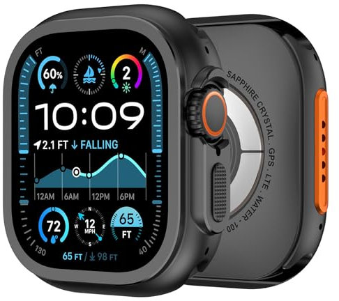 XMUXI Metall Schutzhülle Kompatibel mit Apple Watch Ultra 3 2 49mm Hard Schutz Watch Ultra2 Case für iWatch Ultra Gehäuse Armor Hülle (Schwarz,49mm)