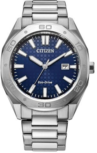 Citizen Men's Eco-Drive Sport Casual Odyn Watch, Silver-Tone Stainless Steel Bracelet, Blue Dial, 3 Hand, Date (Model: BM7630-80L)
