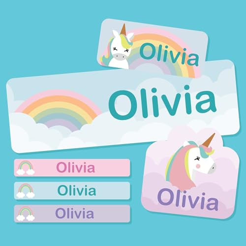 My Nametags® Name Stickers School Set – 52 No-Iron, Washable Labels for Clothes & Items | Mixed Sizes | Unicorn School Stickers