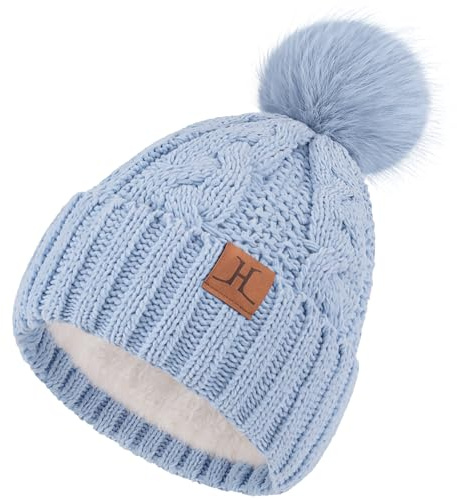 ZASFOU Mütze Damen Winter Beanie mit Fleecefutter Warme Chenille Wintermütze Thermo Zopfmuster Pompom Mützen Strickmütze für Frauen Geschenk