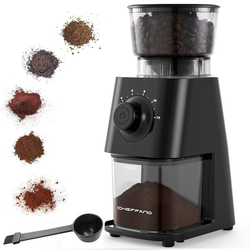 CHEFFANO Kaffeebohnenmühle mit 150W Nennleistung – 30 Mahlstufen, 2-12 Tassen wählbar, Kegelschleifer, einstellbare Menge & abnehmbare Bohnenbehälter