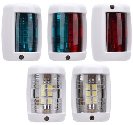 Tomotato LED Navigation Light Kit, IP66 ABS PC Boat Lights 5Pcs Set | with Green Starboard Red Port Side White Stern, for 12m Vessels DC12V 0.85W