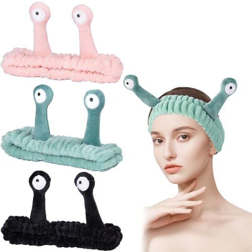 AWAVM Gesichtswasch-Stirnband, Palme und Schnecke, Spa-Haarbänder, Make-up-Stirnbänder, Damen, Cartoon, niedliches Korallen-Fleece, elastisches Stirnband, kreatives Haar-Accessoire zum Waschen von