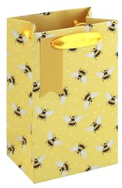 Eurowrap Bee Print Small Gift Bag – Yellow Present Bag with Bumblebee Pattern, Silk Handles & Tag – Gift Bag for Girls, Women, Birthday, Mother’s Day & Valentine’s Day
