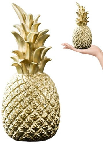 Ginwrek Ananas-Gold-Ananas-Dekoration, realistische Hausornamente, Kunstharz, Obstfigur für Tisch- und Bürodekoration