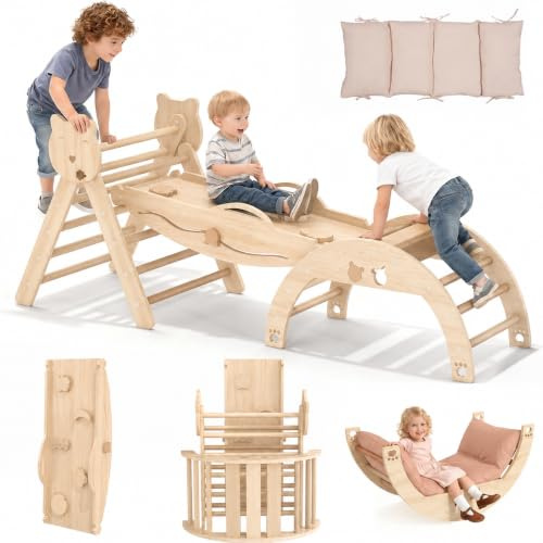 Freelawn Klettergerüst Indoor mit Rutsche & Kletterbogen, Montessori