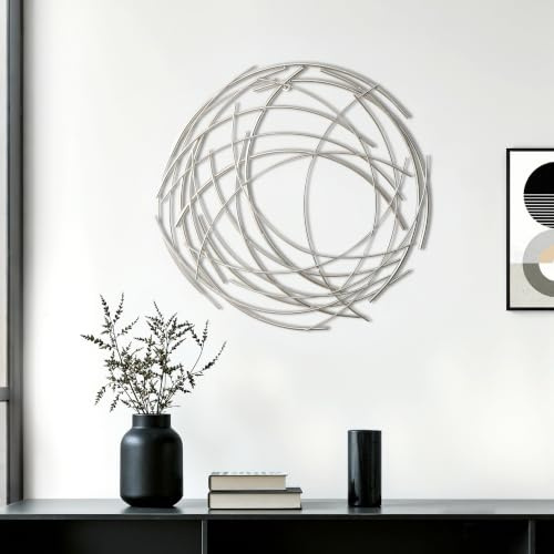 Hometopia Metall Wanddeko Silber 49,5 cm Moderne Runde Wandkunst aus Metall | Abstraktes Spiraldesign Hängende Wandskulptur für Wohnzimmer, Schlafzimmer, Flur und Büro