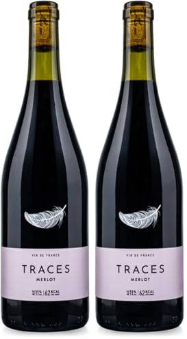 TRACES Merlot Red - Multi Award-Winning & Naturally Lighter - Sugar Free Wine, Lower Calorie, Vegan - 1 x 750ml Bottle (Pack of 2)