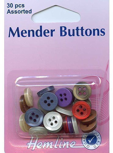 Hemline Mender Buttons, Assorted Colours, pk of 30, 10mm