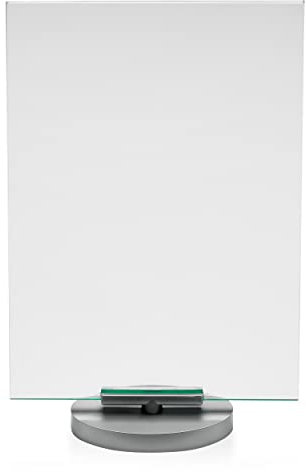 Deflecto Tischaufsteller Classic drehbar, gerade, A4, Hochformat, 215 x 328 x 65 mm, glasklar, doppelseitige Präsentation, silberfarbene Basis, Menükartenhalter, Werbeaufsteller