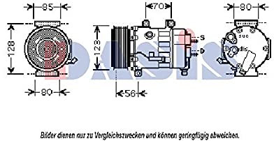AKS DASIS 851817N A/C Kompressor für Klimaanlage Klimakompressor mit ID: SD7C16 Kältemittel: R134a PAG 46 mit 119mm Riemenscheibe Rippenanzahl: 6
