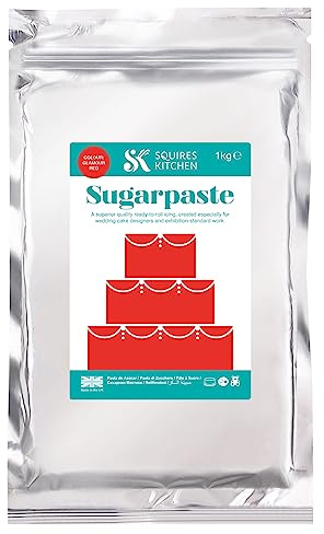Squires Kitchen Glamour Red Ready To Roll Sugarpaste Icing for Decorating Cakes, Cupcakes and Cookies, Premium Quality Rolled Fondant - 1kg