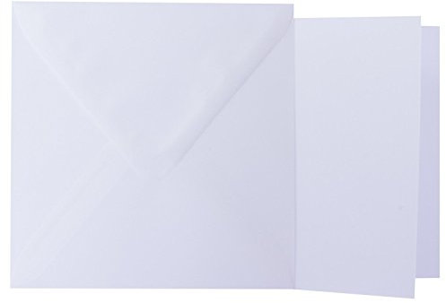 Briefumschläge24Plus 25 Quadratische Transparente/Weiß Briefumschläge 120g von der Größe 12,5 X 12,5 cm + Klappkarten 240g von der Größe 12 X 12 cm, mit dreieckiger Lasche zum Kleben ohne Fenster