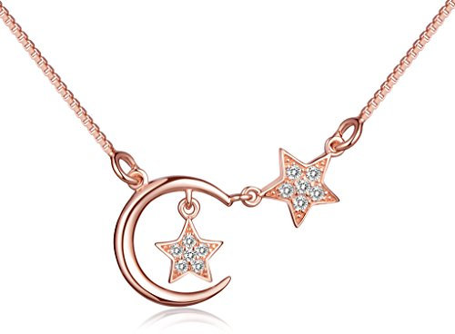 Yumilok pendentif collier en 925 argent et zircon l'étoile la lune élégante pour femme fille couleur d'or rose