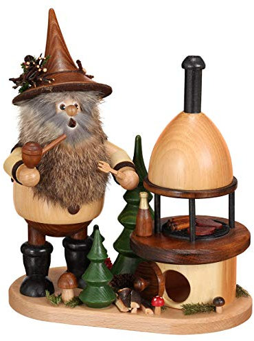 Drechselwerkstatt Uhlig DWU | Handgefertigter Waldwichtel | Traditionelles Räuchermännchen aus dem Erzgebirge | Weihnachtsdeko | 26 cm | am Grillofen
