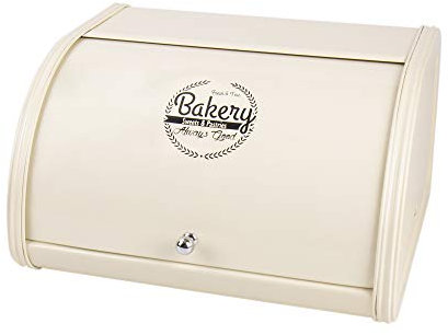 KL X458 - Panera de metal con tapa enrollable (crema/blanco)