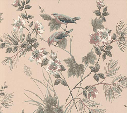 1601-100-02 - Rosemore Trees Birds Pink Taupe Grey 1838 Wallpaper