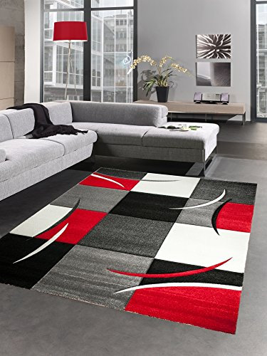 CARPETIA Designer Teppich Wohnzimmerteppich karo rot grau Creme schwarz Größe 120x170 cm