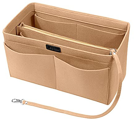 Ropch Organizer per borsette in feltro, tasche interne, con tasca con cerniera rimovibile e portachiavi (beige, L)