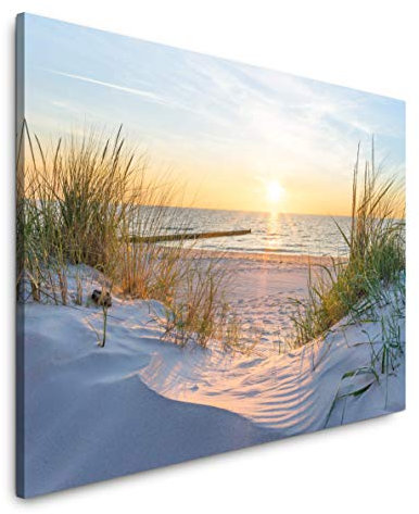 Paul Sinus Art Sonnenuntergang an der Ostsee 60 x 90 cm Inspirierende Fotokunst in Museums-Qualität für Ihr Zuhause als Wandbild auf Leinwand in
