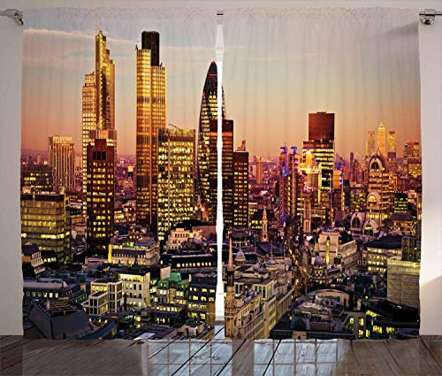 ABAKUHAUS New York Rustikaler Gardine, Globale Stadt Sonnenuntergang, Schlafzimmer Kräuselband Vorhang mit Schlaufen und Haken, 280 x 245 cm, Mehrfarbig