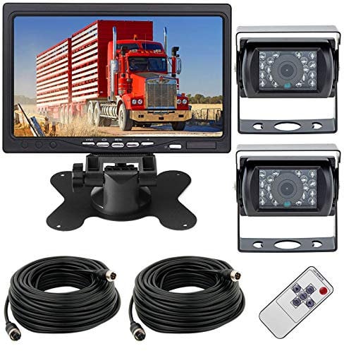 Telecamera Retromarcia per Auto,4Pin 12V-24V 2×18LED Visione Notturna Telecamera di Retromarcia Impermeabile Infrarossi Con 15M cavo + 7‘’ LCD TFT HD Monitor per Camper/Camionr/Imorchi/Autobus
