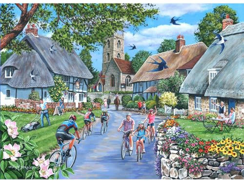 The House of Puzzles - Sunday Morning Jigsaw - Big 500 Piece Jigsaws For Adults, Extra Large Pieces, Artist Illustrated, Scenic Landscape, Deluxe Puzzle Gifts
