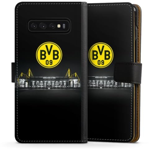 Klapphülle kompatibel mit Samsung Galaxy S10 Handyhülle aus Kunst Leder schwarz Flip Case BVB Stadion Borussia Dortmund