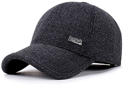 VoilaLove Cappello da Baseball da Baseball con Visiera a Becco di Lana Calda Invernale in Lana da Uomo, con scaldamani a Pieghe (Z Nero)