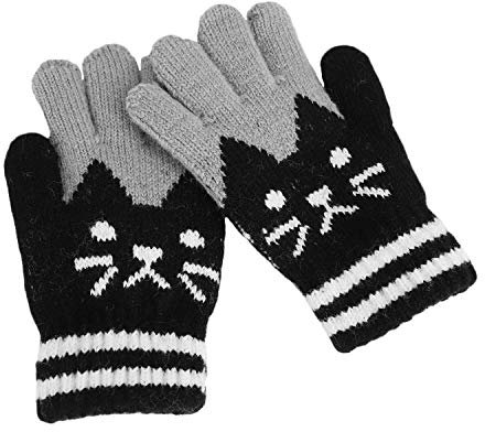 FakeFace Süße Kinder Fingerhandschuhe Gestrickte Handschuhe mit Katze Jungen Mädchen Winter Warme Kinderhandschuhe Strickhandschuhe 3-8 Jahre