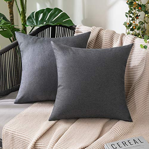 MIULEE 2er Set Wasserdicht Kissenbezug Outdoor Sofakissen Dekokissen Modern Kissenbezüge Dekorativ Kissenhülle Deko aus Polyster Leinen-Optik für Garten Sofa Wohnzimmer Bett 50x50 cm Dunkelgrau