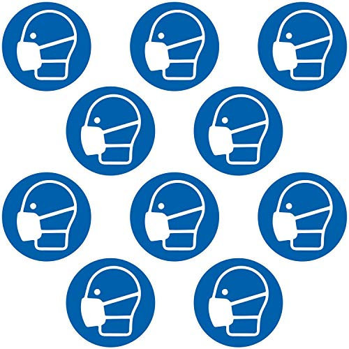 deformaze 10x Sticker Mundschutz tragen Aufkleber Atemschutz Maske Atemschutzmaske benutzen Gebotszeichen Hygiene 9cm rund für Firma Geschäft Betrieb Lokal