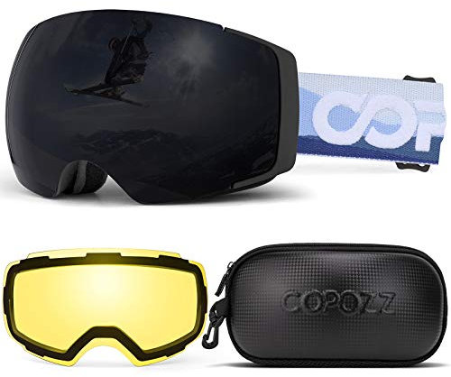COPOZZ Polarized Adult Ski Goggles Set - M1 Magnetic Lens Snowboard Snow Goggle, OTG Anti-Fog Skiing Glasses Goggles
