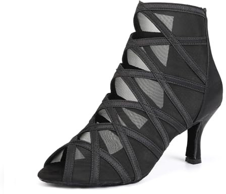 TINRYMX Zapatos de Baile Latino Mujer Punta Abierta Cremalleras Profesional de salón Tango Salsa,L445-negro-7.5CM,40 EU