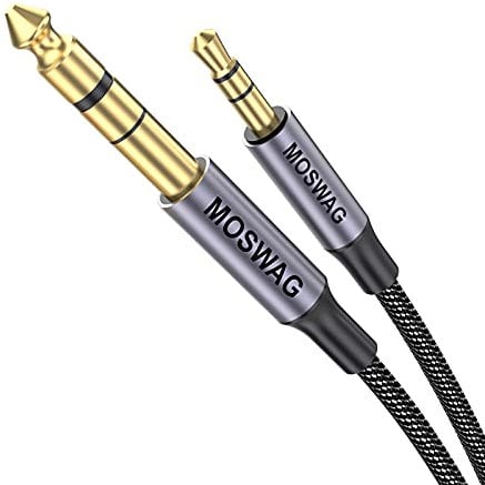 MOSWAG Câble Audio 3.5mm vers 6.35mm Stéréo Jack 3M, Câble Jack TRS Nylon Tressé 6.35 Mâle vers 3.5 Mâle pour DVD, Haut Parleurs, Table de Mixage, Cinéma Maison etc