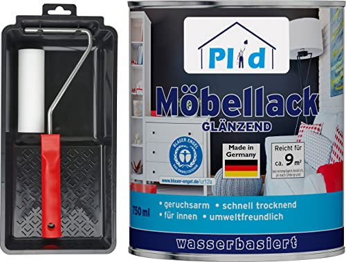 PLID® Möbellack Weiß - Glänzend - [DIN EN 71.3 - KINDERSPIELZEUG - GEEIGNET] - innen & aussen - Blauer Engel - Weisslack - Türenlack - Holzlack - Spielzeugfarbe - Holzfarbe - Made in Germany 0,75l Set