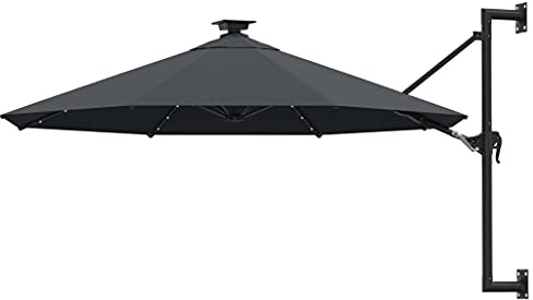 vidaXL Wall-Mounted Parasol with LED Lights - 300 cm Diameter Metal-Pole Outdoor Umbrella in Anthracite with Tiltable Design & UV Protective Polyester Fabric