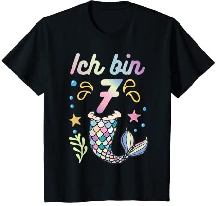 7 siebter Geburtstag Meerjungfrau Nixenflosse Mädchen T-Shirt