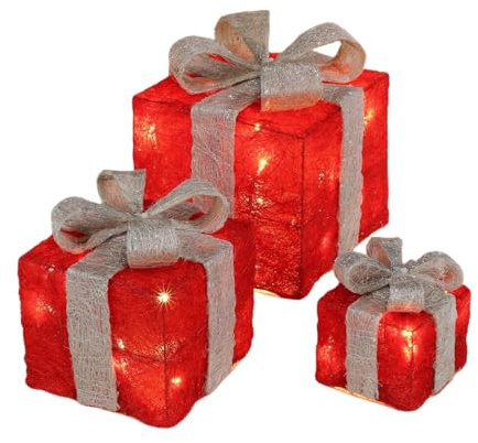 Gravidus 3er Set LED beleuchtete Geschenkbox mit Batterie und 6H Timer Dekoboxen