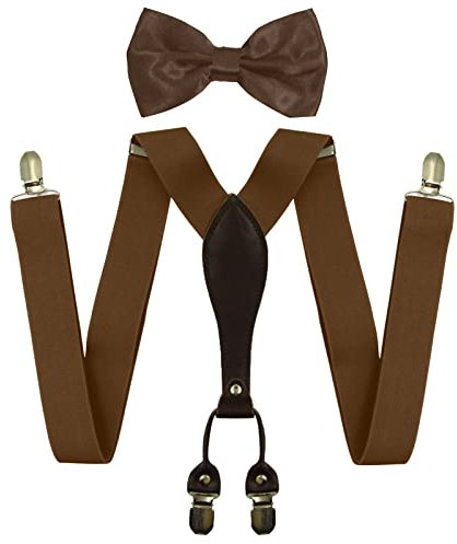 HANERDUN Hosenträger für Herren in Y-Form Elastisch und Verstellbar Breit 3.5cm mit sehr Starken 4 Metall Clip und eine 12 * 6cm Fliege für Männer bis 2m Körpergröße(Erwachsener Stil/Kinder Stil)